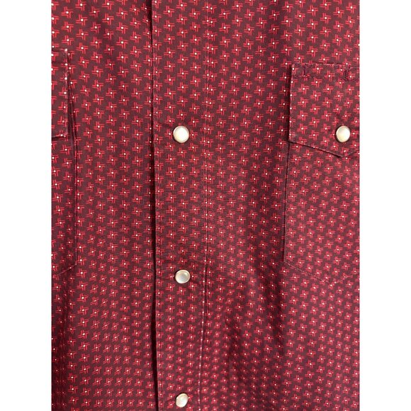 Wrangler Western Dress Shirt Wrancher Red Black Pearl Snaps Long Sleeve Mens XL - Picture 7 of 12